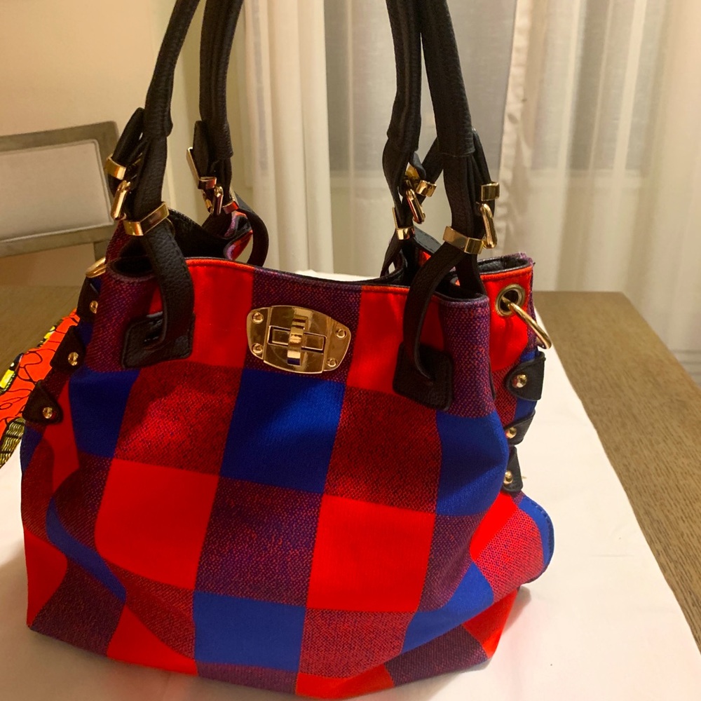 Fabric and leather handbag